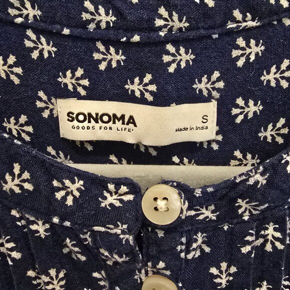 Women's Sonoma Navy Sleeveless Button-Front Dress White Floral Pattern Size S - Picture 3 of 9